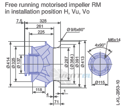 Ziehl-abegg RM40D-6DK.4A.1R габаритные и присоединительные размеры, диаметр, рабочее колесо