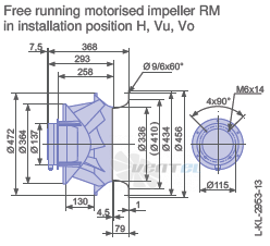 Ziehl-abegg RM45D-6DK.4F.1R габаритные и присоединительные размеры, диаметр, рабочее колесо