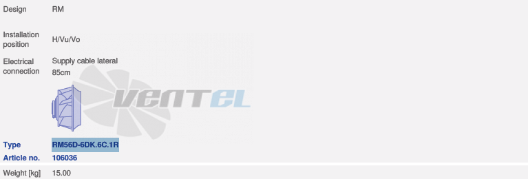 вентилятор RM56D-6DK.6C.1R исполнение, артикул,