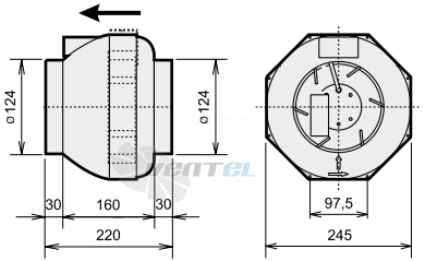 Габаритные размеры Rosenberg RS 125 L