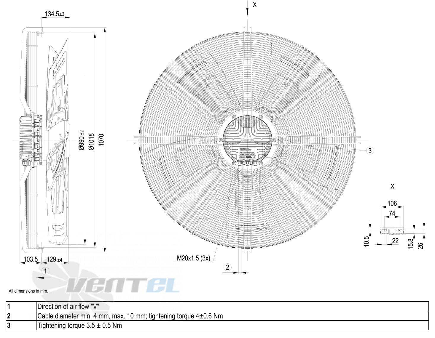 Габаритные размеры S3G990-BW22-01